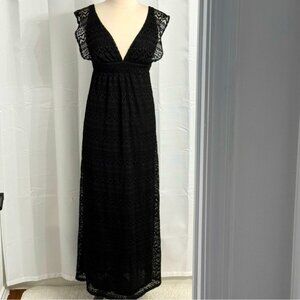 Lovestitch Women's Bohemian Lace V-Neck Maxi Lined Dress, Black, Size M